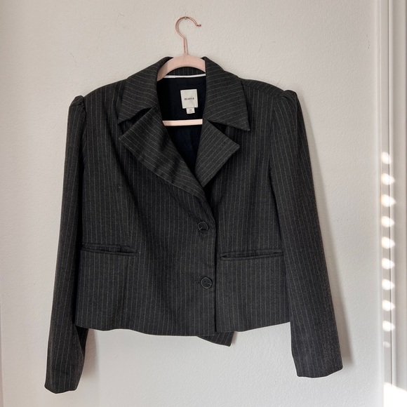 Anthropologie Jackets & Blazers - Anthropologie Maeve Gray Striped Boxy Cropped Blazer Long Sleeve Women’s XS